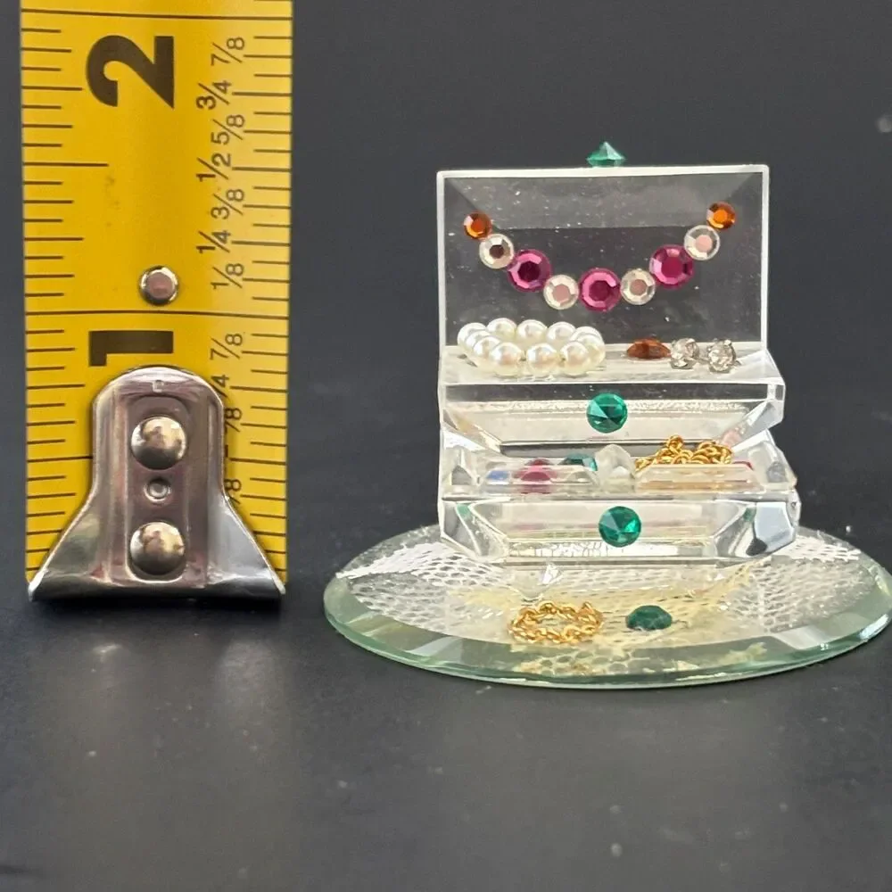 Collectable Crystal Jewelry Box Figurine Mirror Base Miniature Vanity Colorful